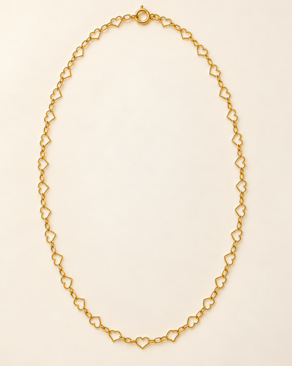 Vista completa ilustrativa de cadena Corazón de 45 cm y 1.5 mm en oro laminado 18K