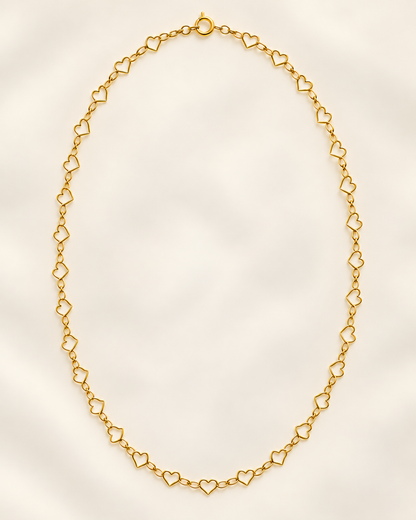 Vista completa ilustrativa de cadena Corazón de 45 cm y 2 mm en oro laminado 18K