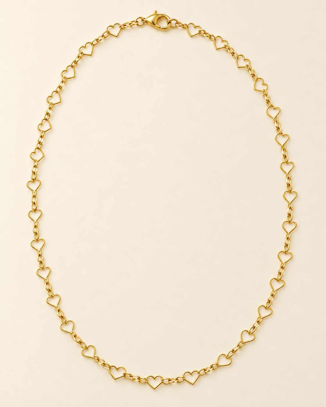 Vista completa ilustrativa de cadena Corazón de 50 cm y 3 mm en oro laminado 18K