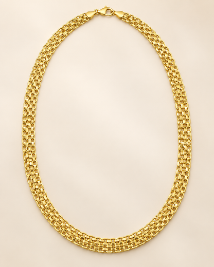 Vista completa ilustrativa de cadena Bismark de 60 cm y 8 mm en oro laminado 18K