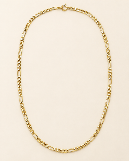 Vista completa ilustrativa de cadena Fígaro de 60 cm y 1.8 mm en oro laminado 18K