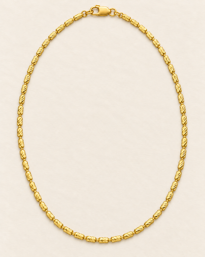 Vista completa ilustrativa de cadena Barril de 65 cm y 3 mm en oro laminado 18K