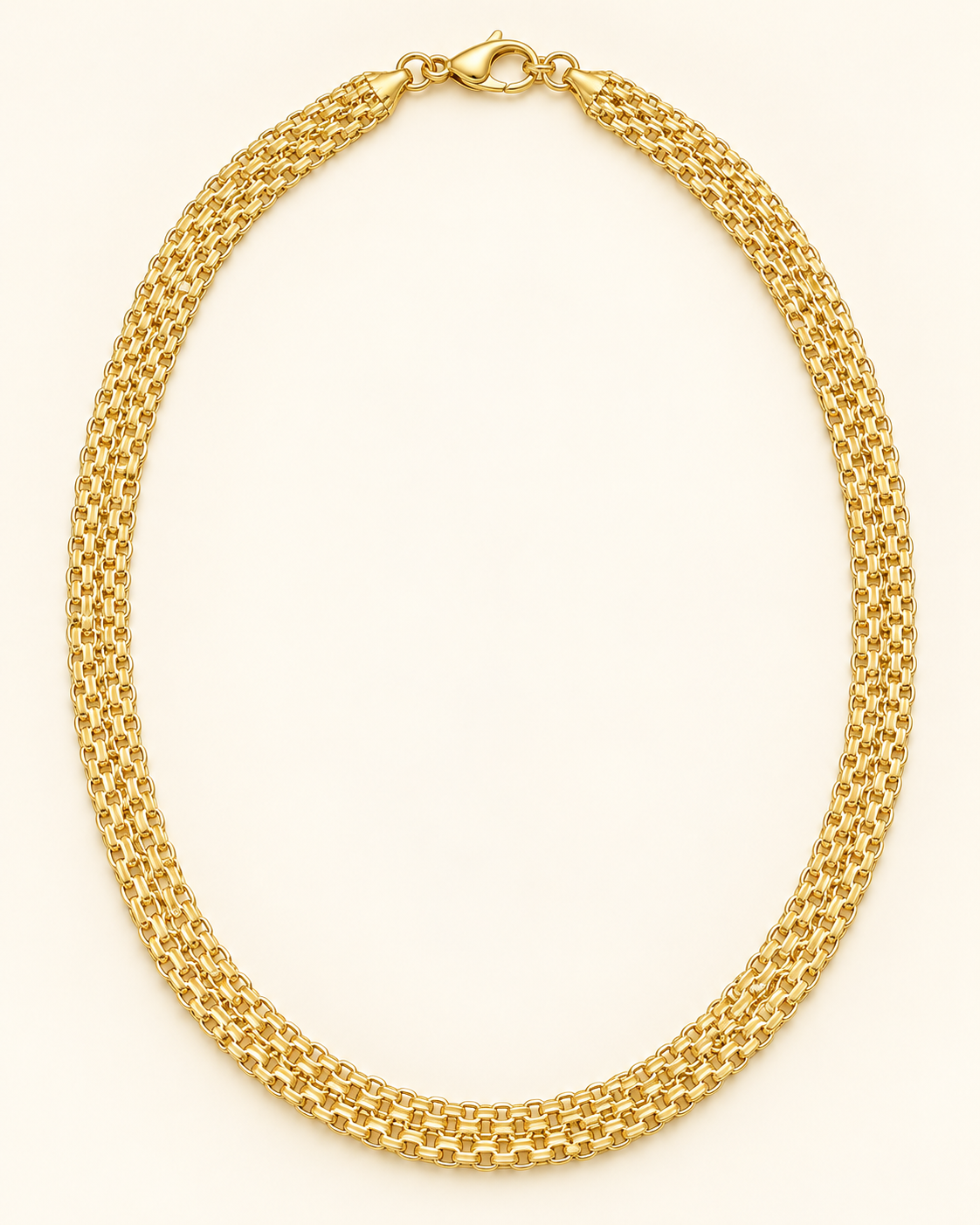Vista completa ilustrativa de cadena Tejido chino doble carril de 65 cm y 6 mm en oro laminado 18K