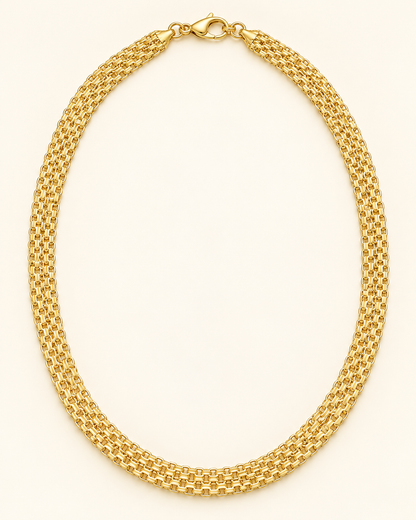 Vista completa ilustrativa de cadena Tejido chino doble carril de 65 cm y 6 mm en oro laminado 18K