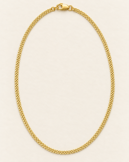 Vista completa ilustrativa de cadena Tejido chino de 65 cm y 3 mm en oro laminado 18K