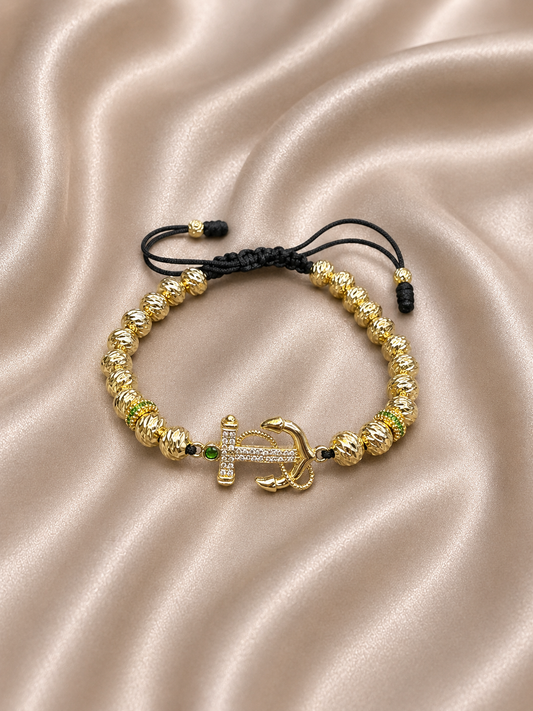 PULSERA BALINES HERRAJE ANCLA VERDE
