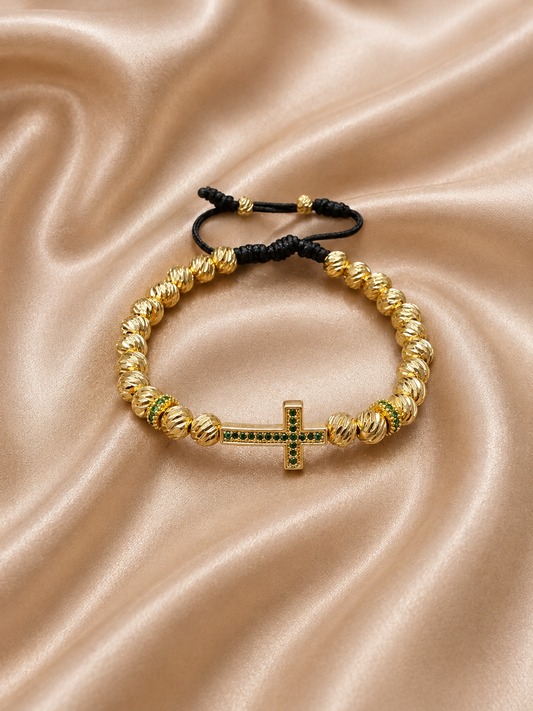 PULSERA BALINES CRUZ VERDE CON RONDELES VERDES