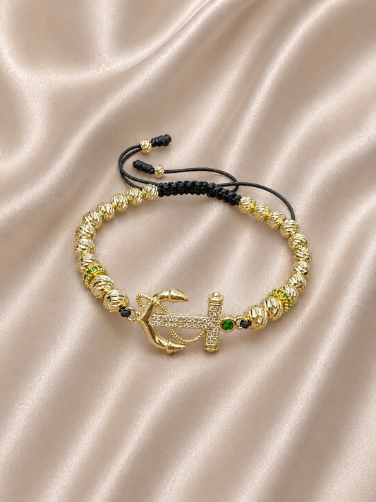 PULSERA BALINES ANCLA VERDE RONDELES