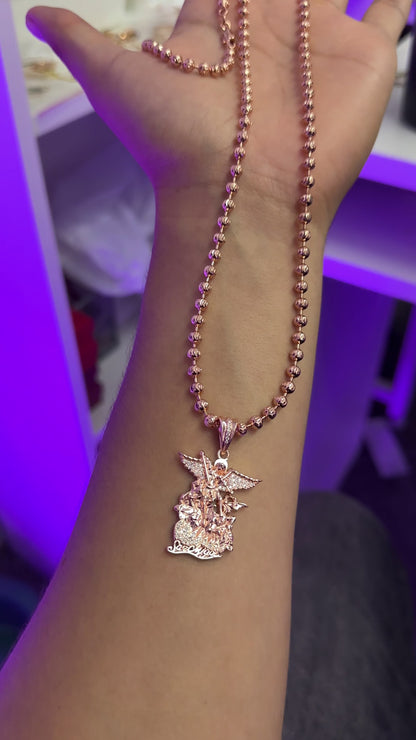 ¡Super Promoción! Cadena Militar Oro Rosada Laminado 18k con Dije san miguel Arcangel Rosado
