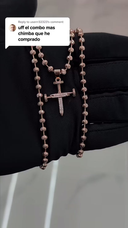 ¡Super Promoción! Cadena Militar Oro Laminado 18k Rosada Dije Clavos