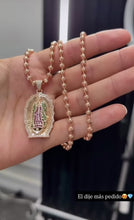 Cargar y reproducir el video en el visor de la galería, ¡Super Promoción! Cadena Militar Oro Laminado 18k Rosada Dije Virgen Guadalupe Grande

