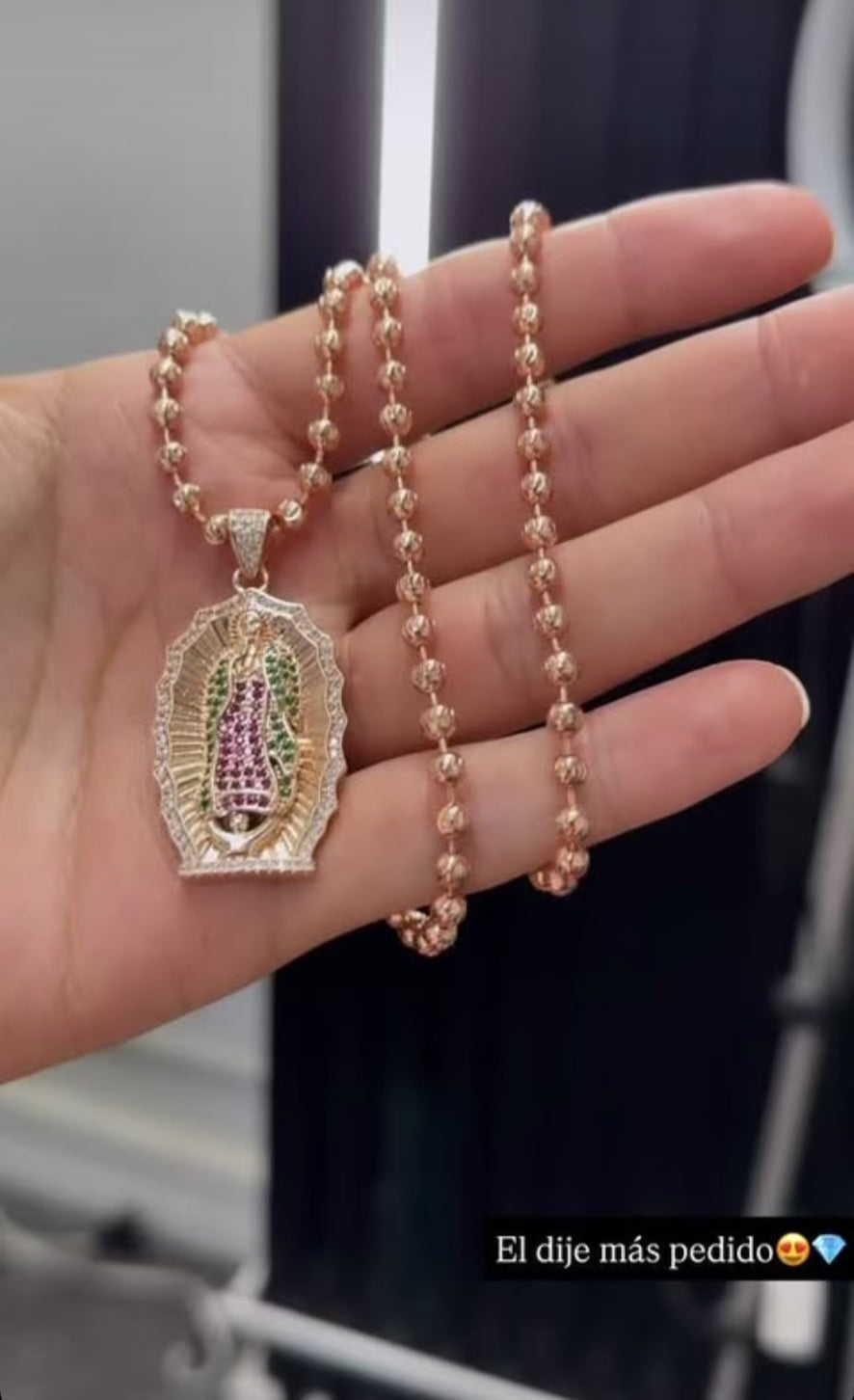 ¡Super Promoción! Cadena Militar Oro Laminado 18k Rosada Dije Virgen Guadalupe Grande