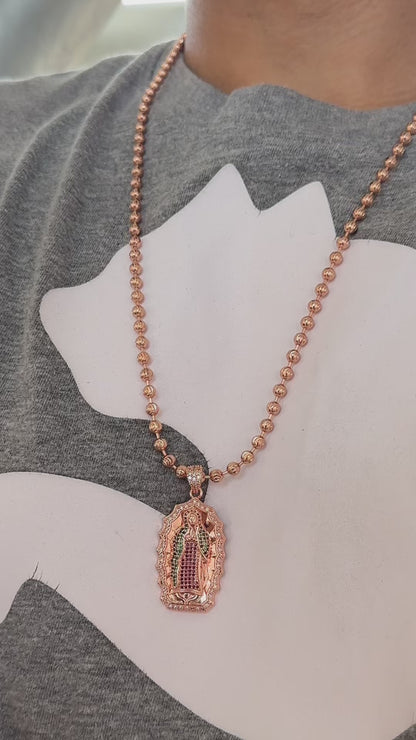 ¡Super Promoción! Cadena Militar Oro Rosada Laminado 18k con Dije Virgen De guadalupe