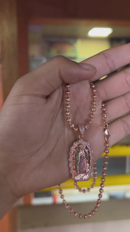 ¡Super Promoción! Cadena Militar Oro Rosada Laminado 18k con Dije Virgen De guadalupe