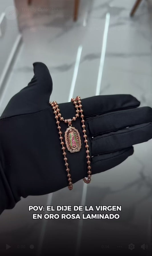 ¡Super Promoción! Cadena Militar Oro Laminado 18k Rosada Dije Virgen Guadalupe Mediana