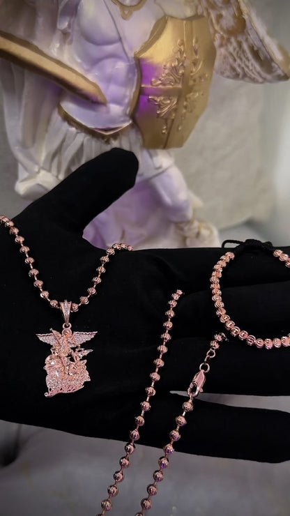 ¡Super Promoción! Cadena Militar Oro Rosada Laminado 18k con Dije san miguel Arcangel Rosado