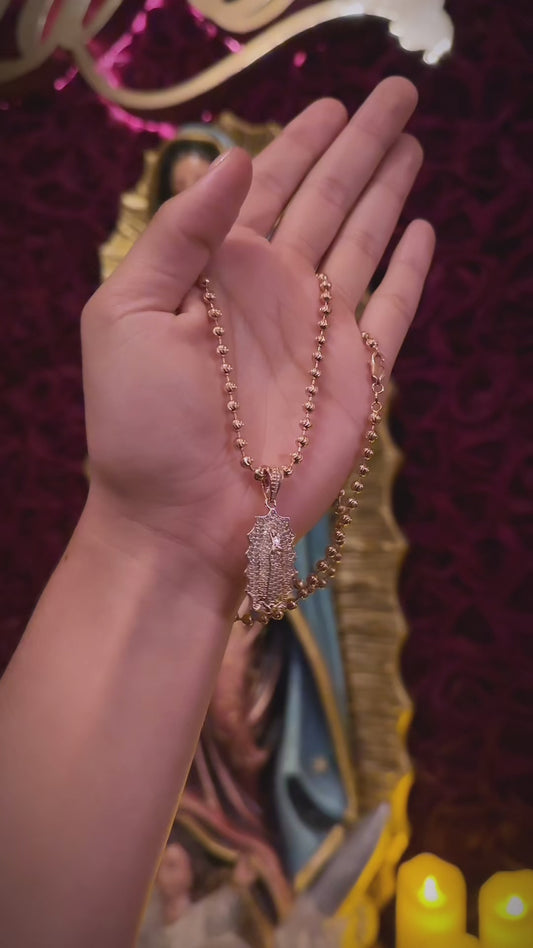 ¡Super Promoción! Cadena Militar Oro Rosada Laminado 18k con Dije Virgen De guadalupe Cristales Blanco