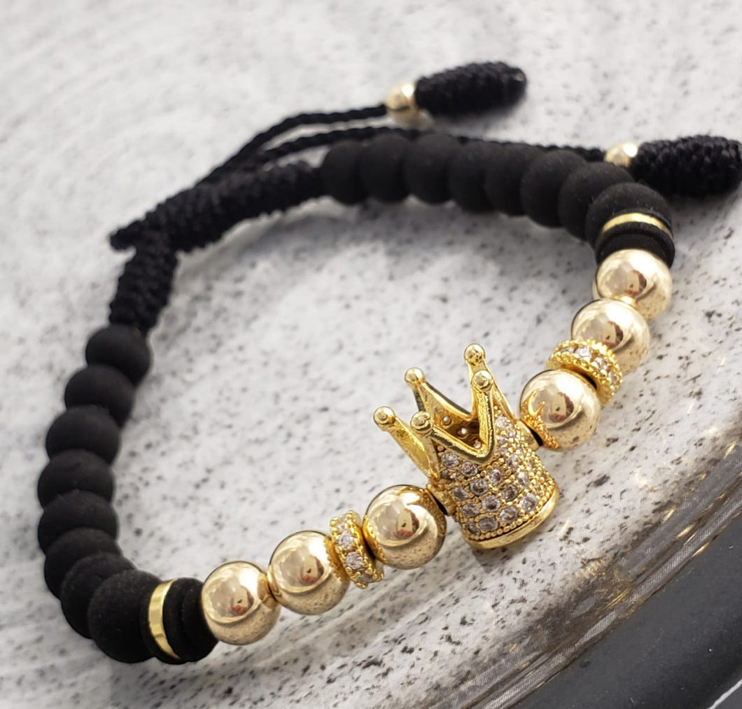 Brazalete con herraje de corona y neopreno, balin liso 6 mm