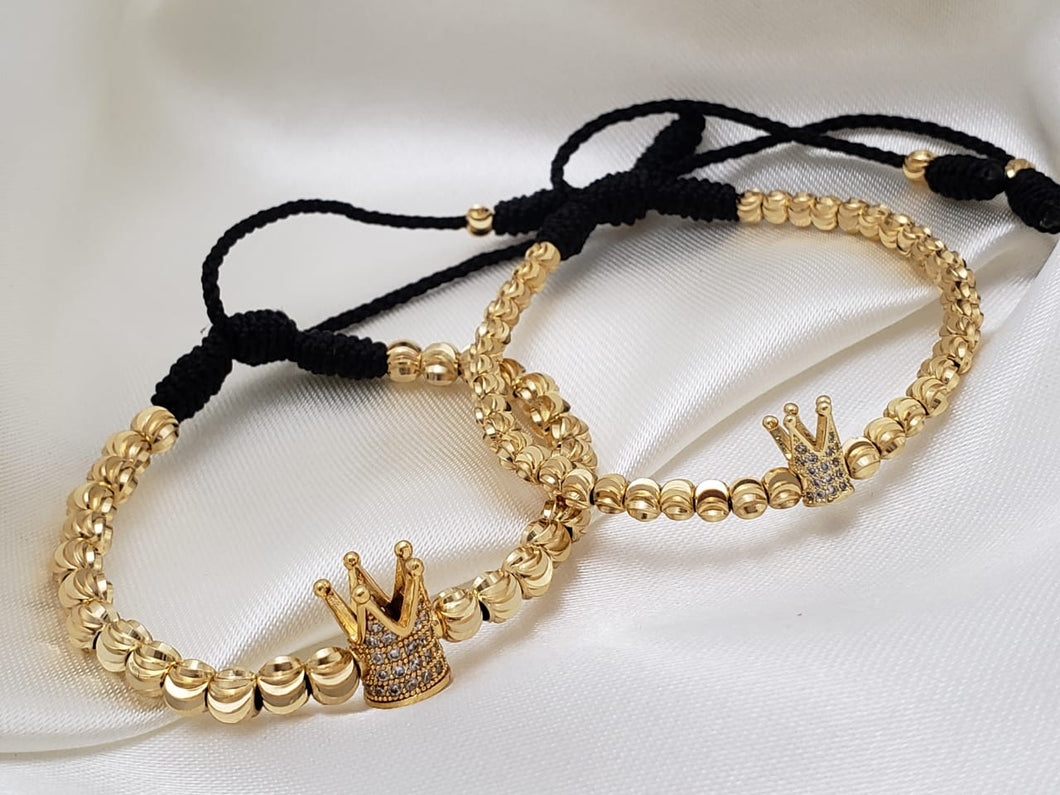 ¡Super Promoción! Pareja ❤️ Brazaletes con herraje de corona y balin italiano 5 y 4 mm.